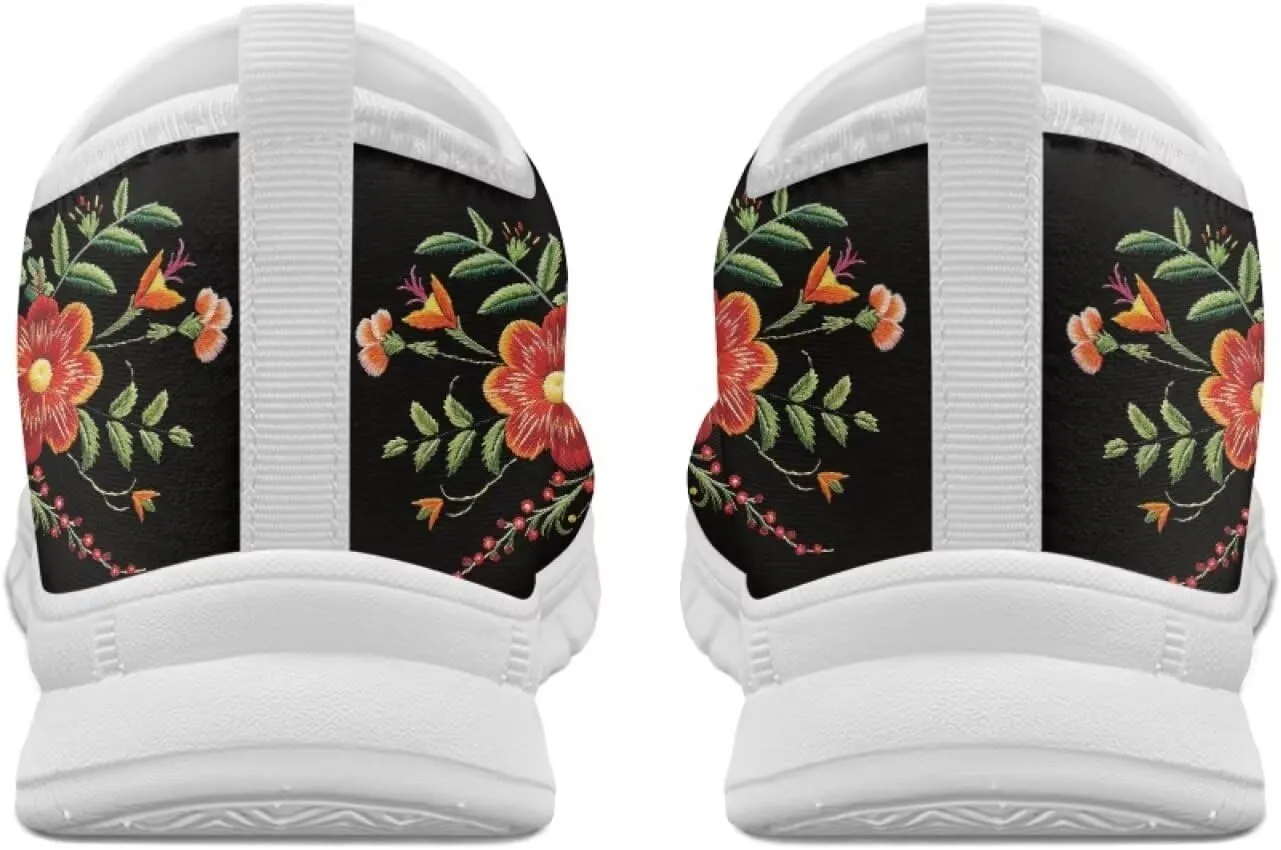 Women's Hummingbird Flower Wide Flats Loafer Leisure Shoes Slip On Lowtop Work Walking Sneaker