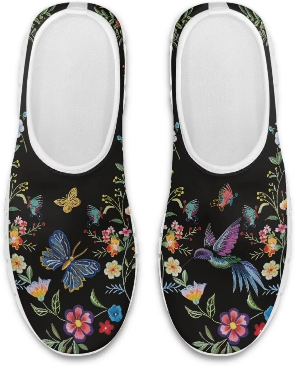 Women's Hummingbird Flower Wide Flats Loafer Leisure Shoes Slip On Lowtop Work Walking Sneaker