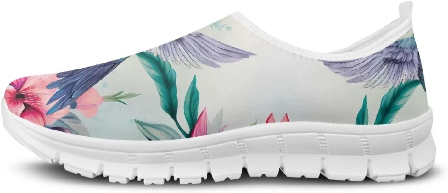 Women's Hummingbird Flower Wide Flats Loafer Leisure Shoes Slip On Lowtop Work Walking Sneaker