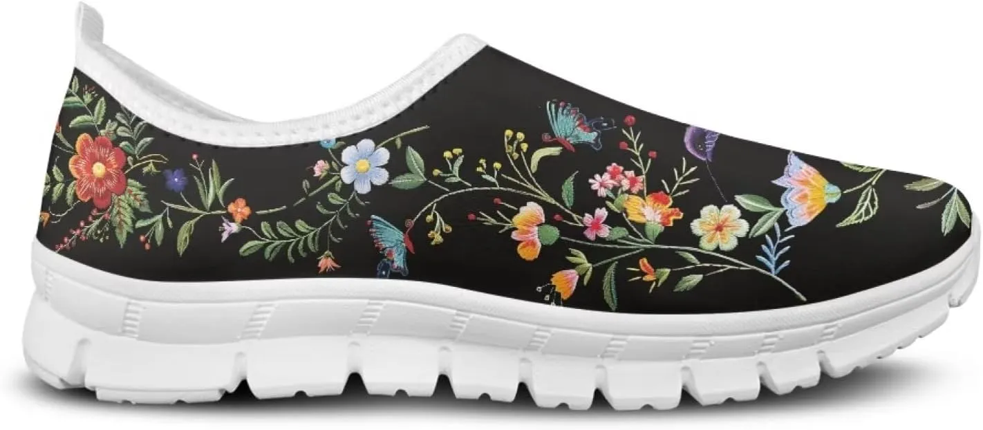 Women's Hummingbird Flower Wide Flats Loafer Leisure Shoes Slip On Lowtop Work Walking Sneaker