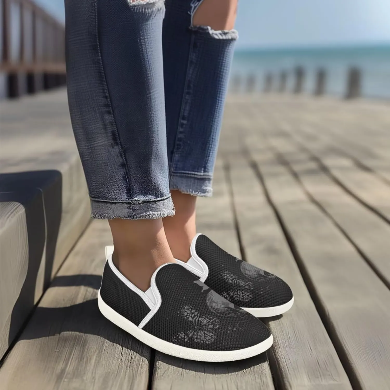 Women's Skull Outdoor Loafer Casual Wedding Shoes Mesh Dress Flat Classic Leisure Work Loafers