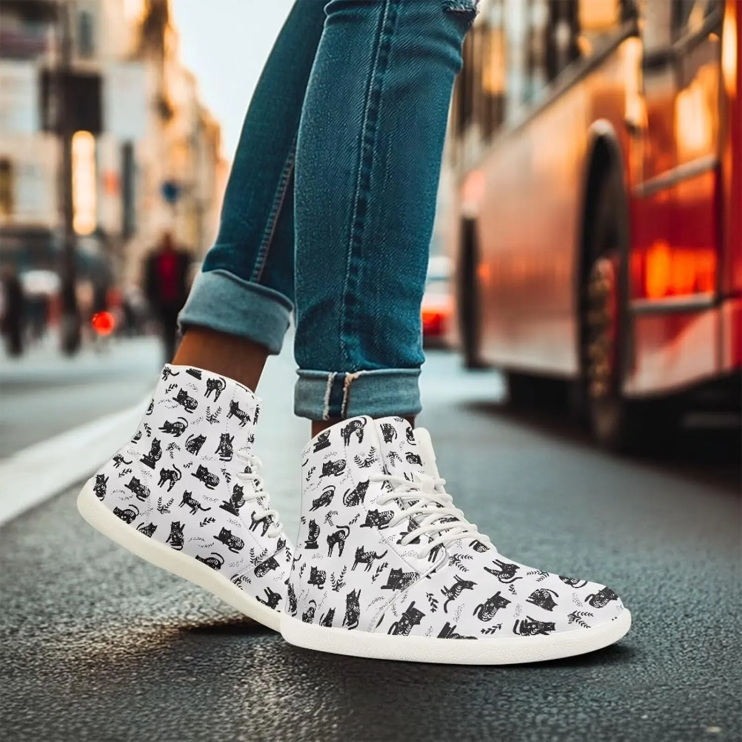 Women's Wide High-top Minimalist Barefoot Sneakers Zero Drop Sole Walking Shoes Outdoor Hiking Shoes Cushioned Ankle Support Size 6-12.5